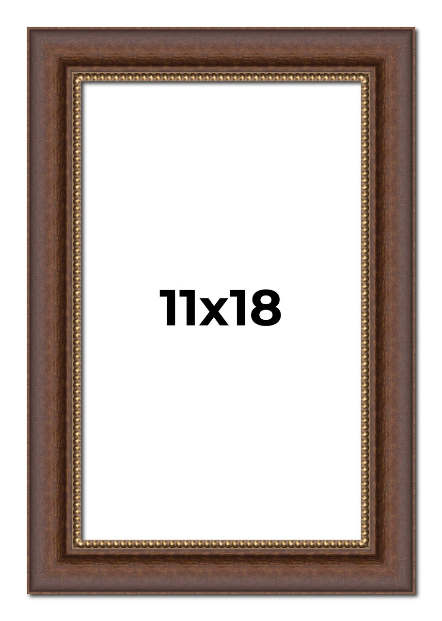11x18 Traditional Brown Picture Frame - UV Acrylic, Foam Board Backing, Hanging Hardware